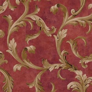 Seabrook Designs OF30501 Olde Francais Gold and Red Avignon Scroll Wallpaper